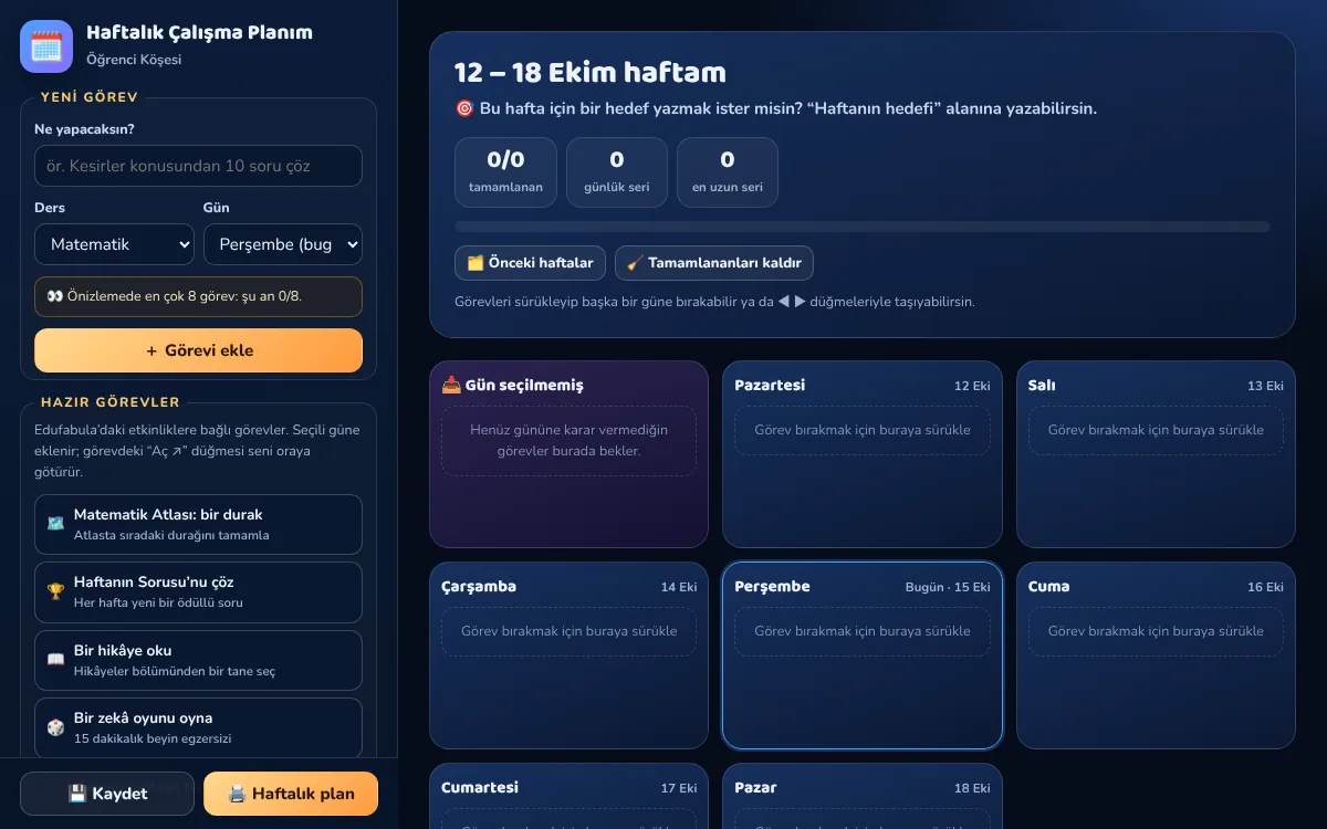Haftalık Çalışma Planım