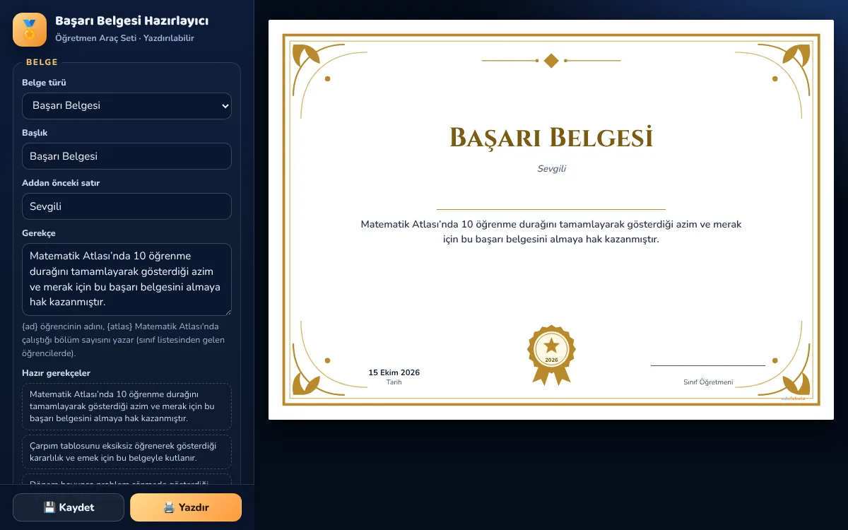 Başarı Belgesi Hazırlayıcı