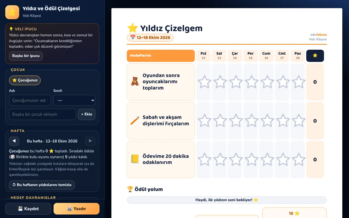 Yıldız ve Ödül Çizelgesi